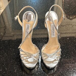 Jimmy Choo Metallic Silver Strappy Heels